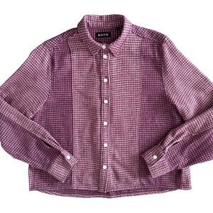 KOTN Houndstooth Long Sleeve Shirt Pink Purple Soft Cotton